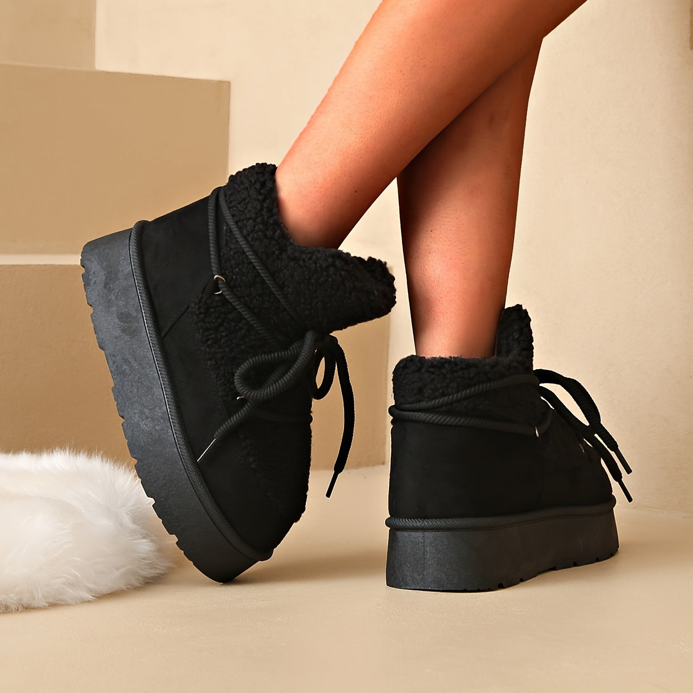 Women's Faux Fur Winter Snow Boots Plush Lined Thick Sole