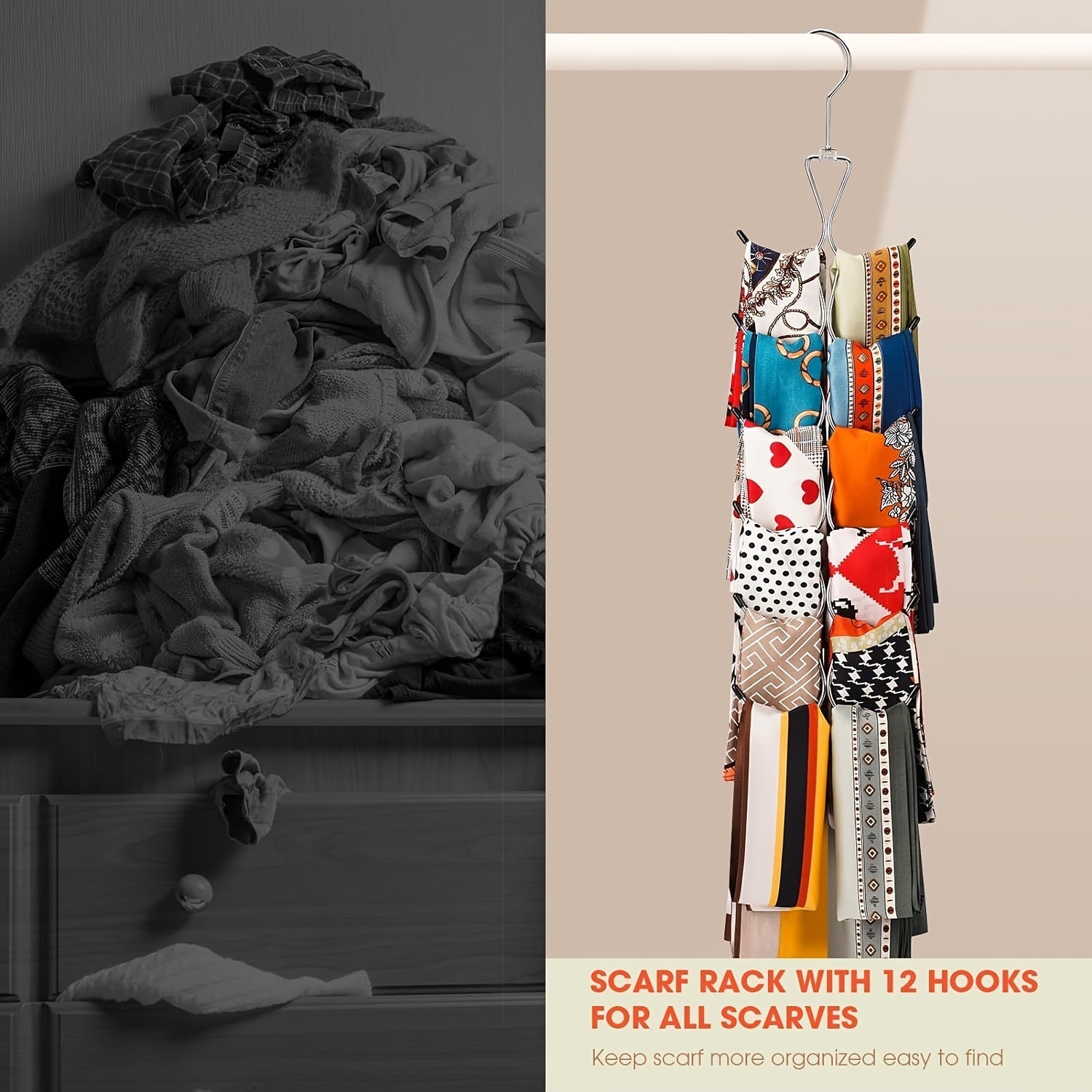 Non-slip Ties Hanger with Hooks for Scarves Belts Closet Organizer Space Saver