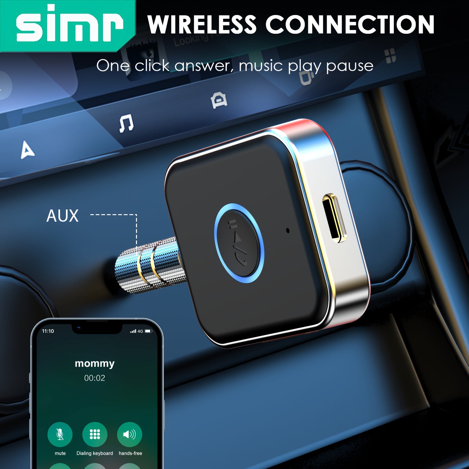 Wireless Audio Receiver Portable AUX Adapter Hands-Free for Car Home Stereo