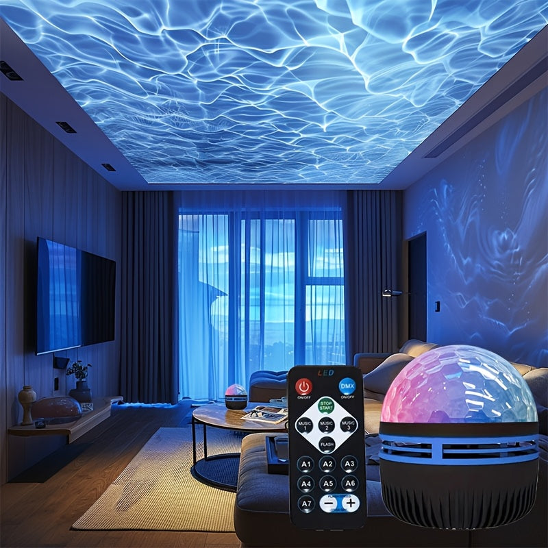 Water Ripple LED Night Light with Remote Control USB Powered Dimmable Black Plastic