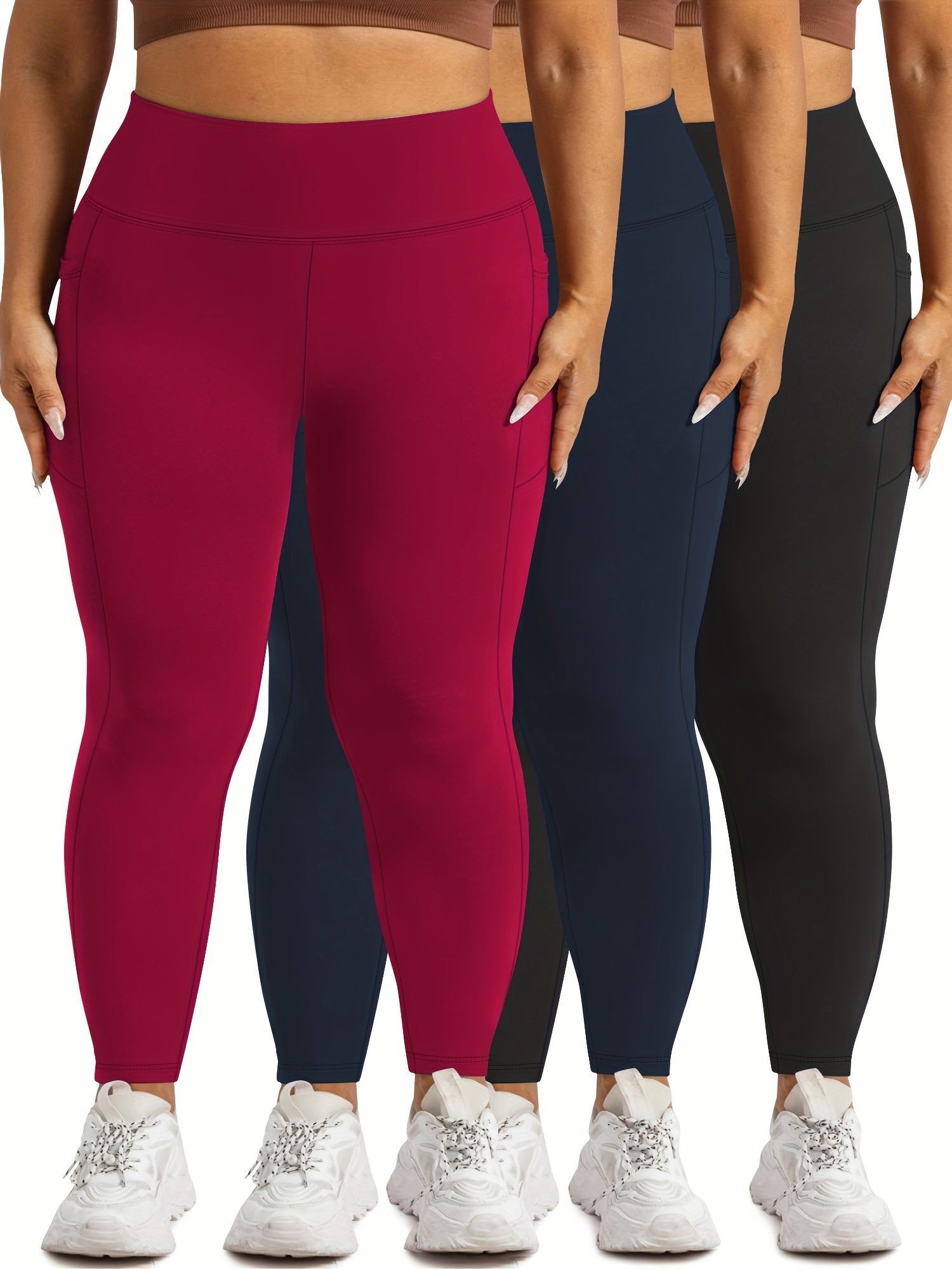Women's Plus Size Tummy Control Workout Leggings with Pockets High Waist
