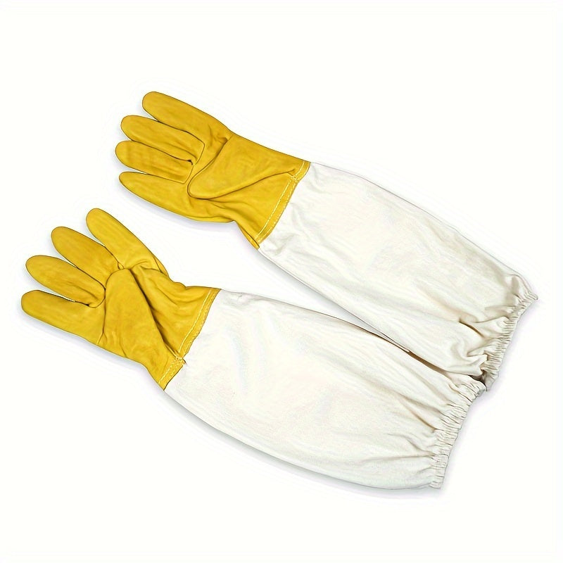 Beekeeping Gloves with Durable Goatskin Faux Leather Ventilated Long Sleeves and Elastic Cuffs