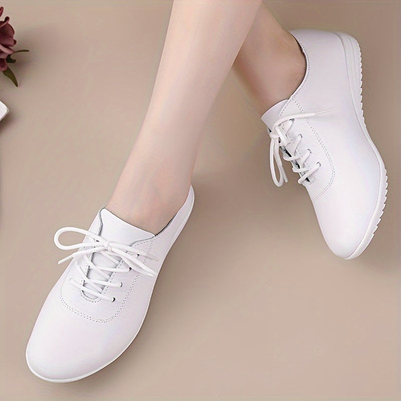 Women's Lace-Up Flats with Non-Slip PU Sole Casual Shoes Black All-Season