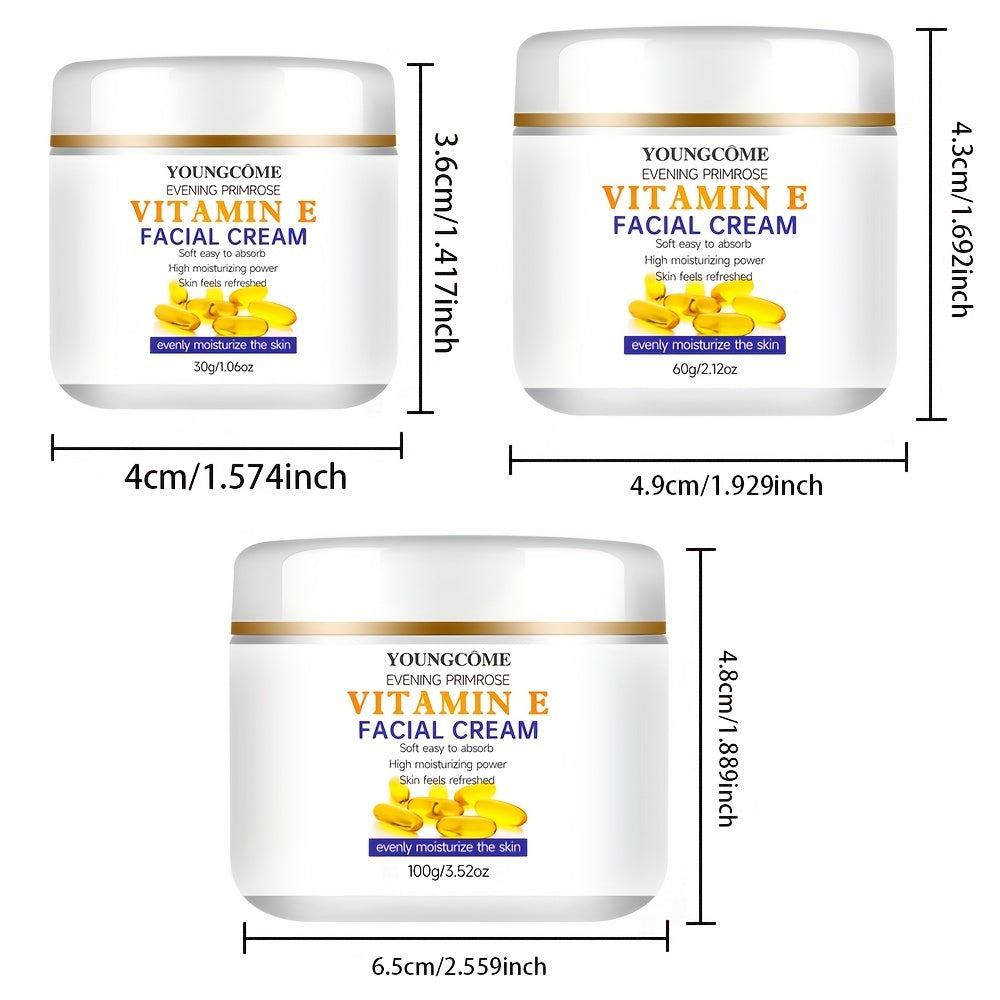 YOUNGCOME Vitamin E va Kollagen Yuz Kremi - Barcha Teri Turlari Uchun Namlantiruvchi Kremlar. Quruqlikni tinchlantiradi, teri rangini tenglashtiradi va Gialuron Kislota va Retinolni o'z ichiga oladi. Erkaklar uchun gippoallergen.