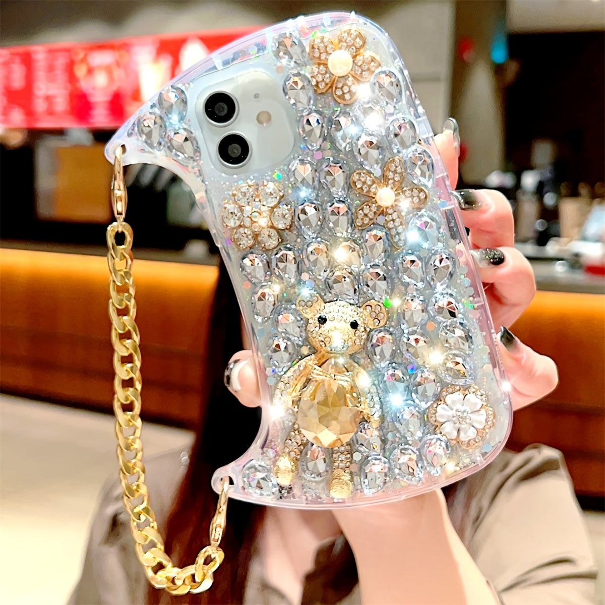 Luxury Transparent TPU Phone Case with Wrist Chain for iPhone Models