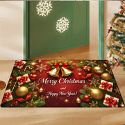 Christmas Doormat Non-Slip Plush Red Gold Bells Snowflakes 1.2cm Thick