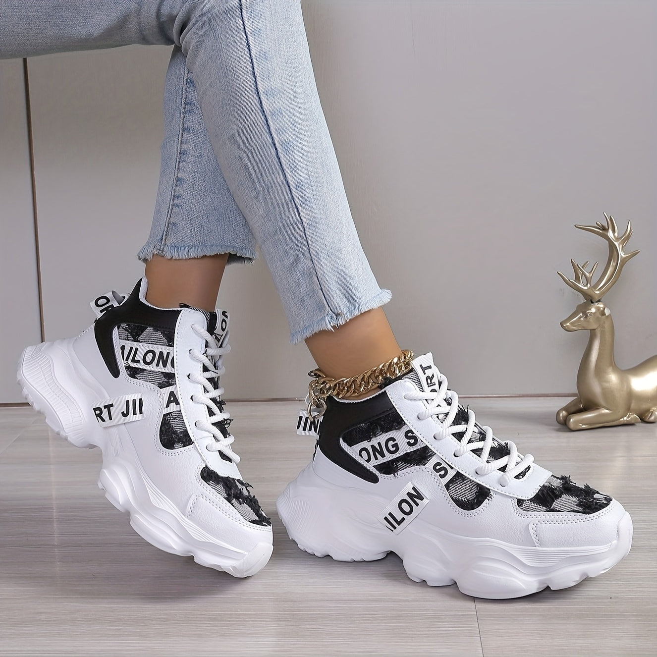 Women's High-Top Sneakers Breathable EVA Sole Casual Shoes Blue and White
