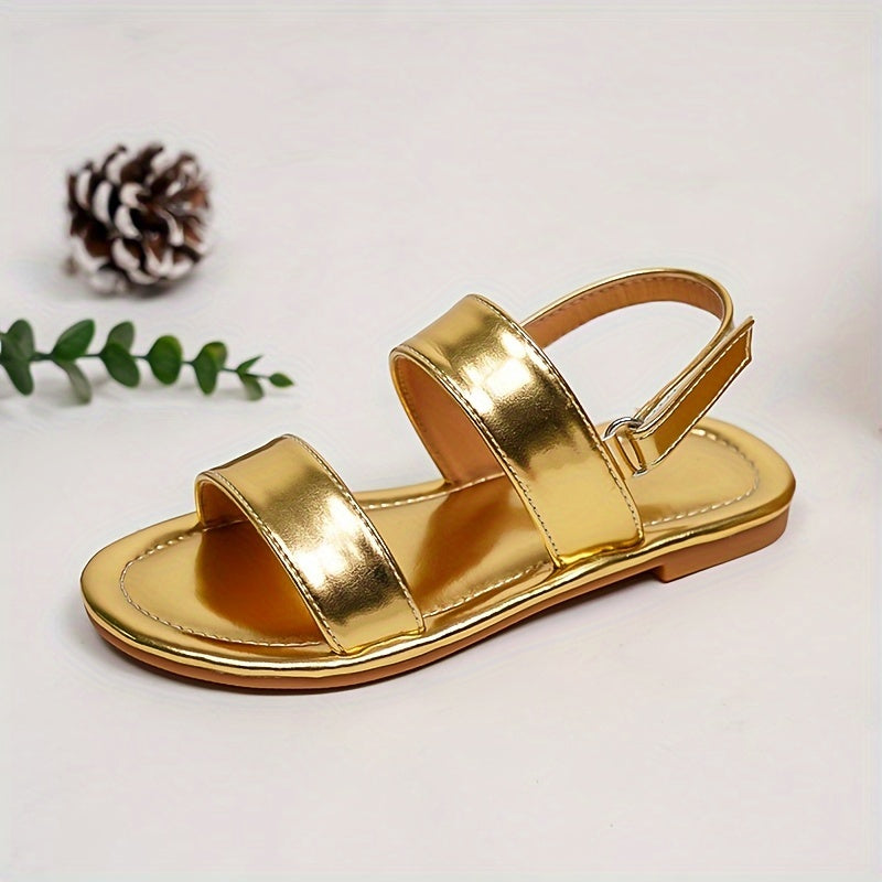 Girls' Gold Sandals Leather Summer Casual Shoes with Rubber Sole