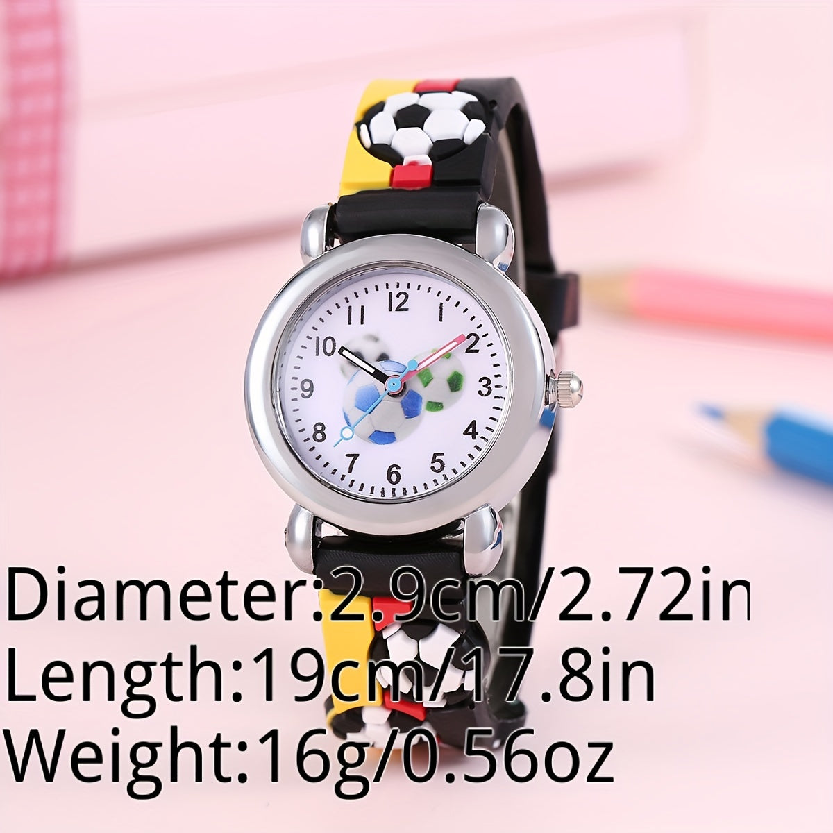 Children's Cartoon Football Watch for Kids, Silicone Strap, Non-Waterproof, Battery Powered
