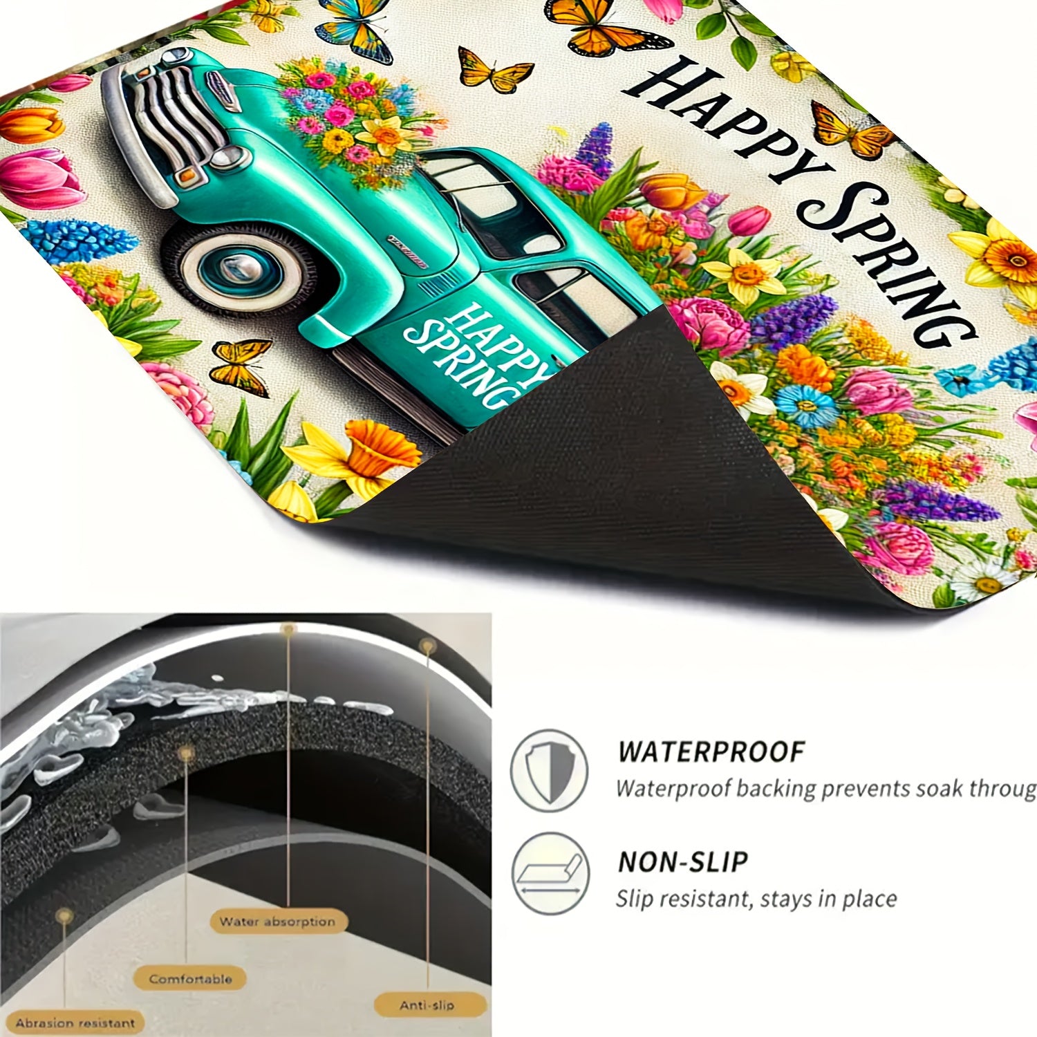 Yorqin bahor gullari va yuk mashinasining naqshli pech qopqogʻi mato, sirpanishga qarshi, polyester oshxona himoyachisi