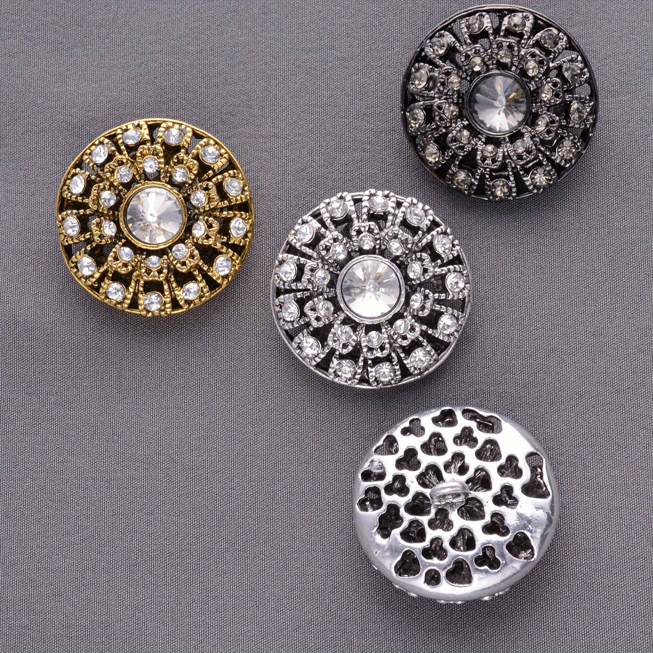 Set of 5 Vintage Round Rhinestone Buttons for Sweaters, Blazers, Coats