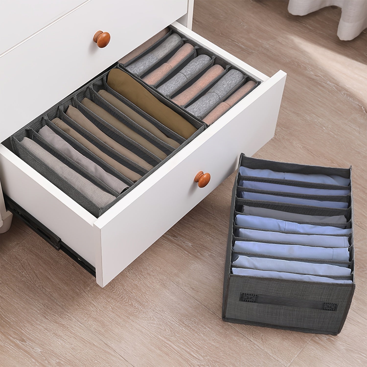 Grey Fabric Closet Organizer with Handle for Wardrobe Storage Divider