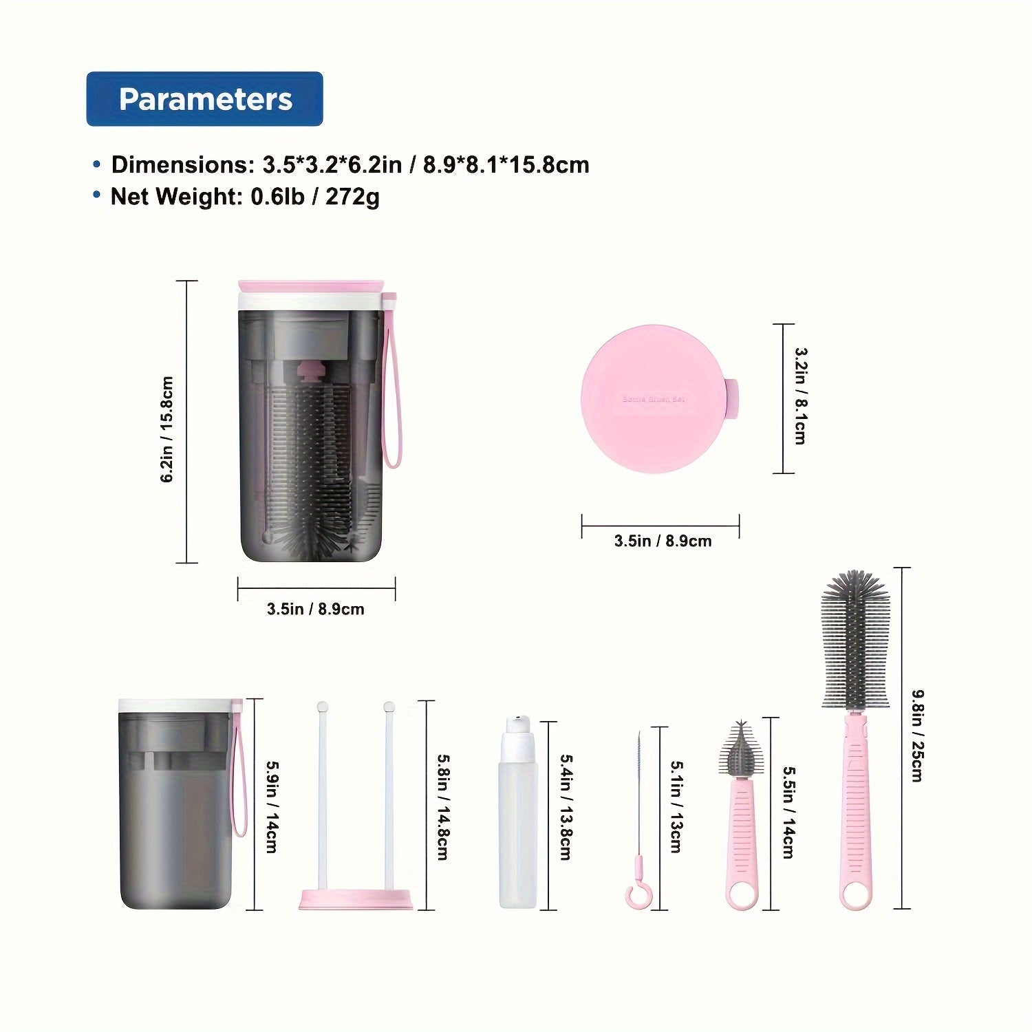 Silicone Baby Bottle Brush Set with Pacifier Brush and Draining Rack