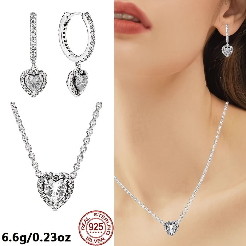 Chiroyli 925 Sterling Silver Yurak Shaklidagi Zargarlik to'plami - Noqulay teri uchun xavfsiz, Har kuni kiyish yoki sovg'a berish uchun ideal