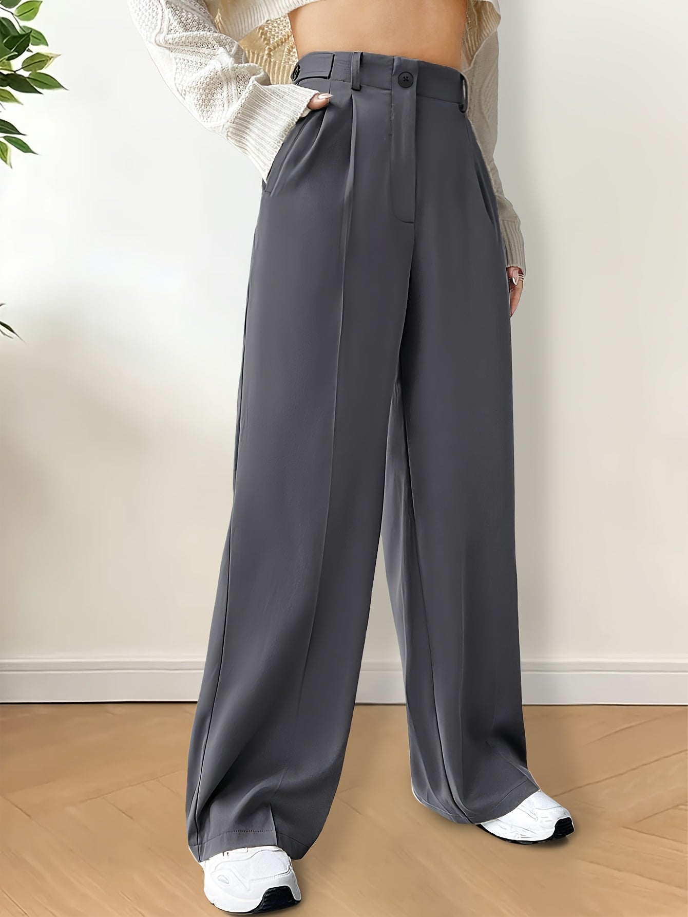 Women's Wide Leg Suit Pants Solid Color Acetate Long Length Spring Summer Fall Elegant