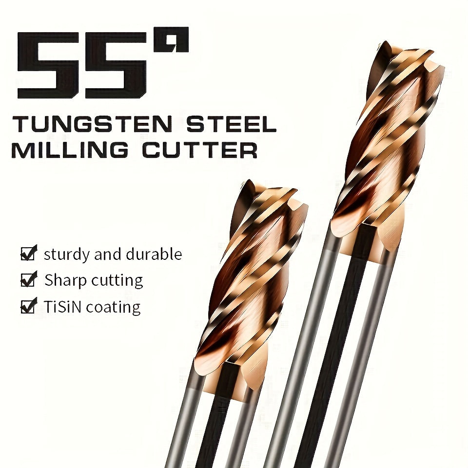 55 Degree Bronze Tungsten Steel Milling Cutter with 4 Blades Coated Carbide End Mill for CNC Machining