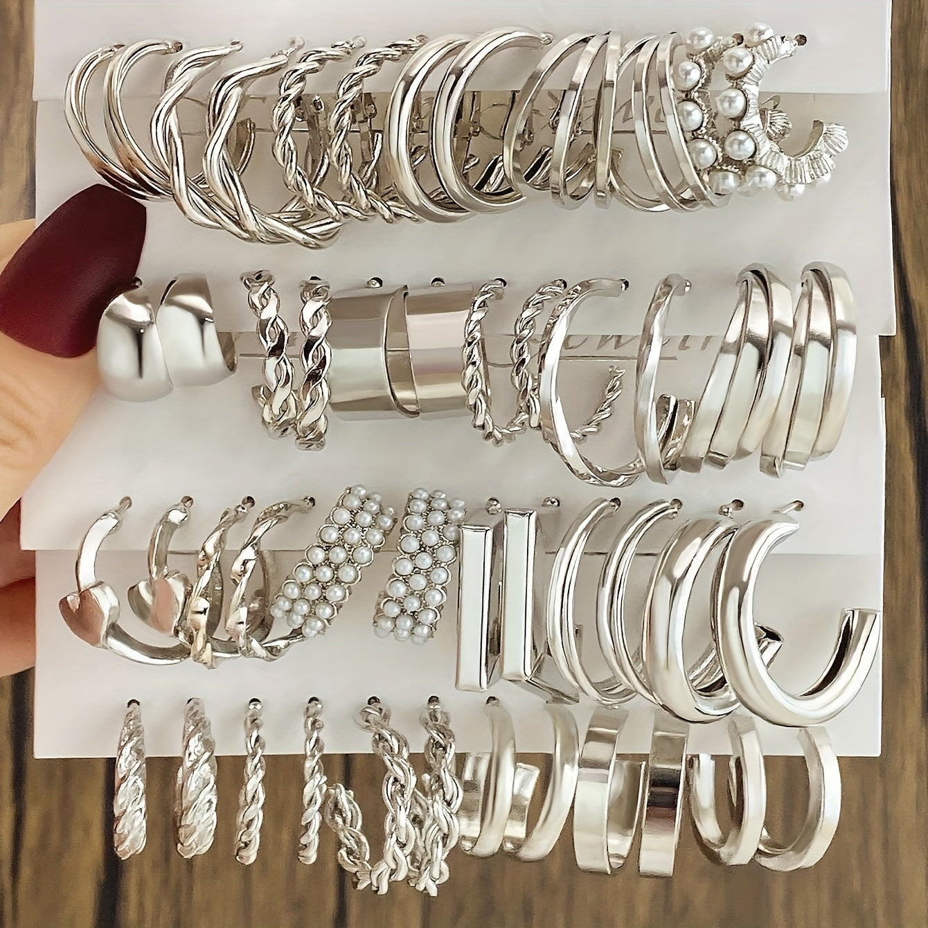 Women Geometric Heart and Square Earrings Faux Pearl Vintage Punk Style Zinc Alloy