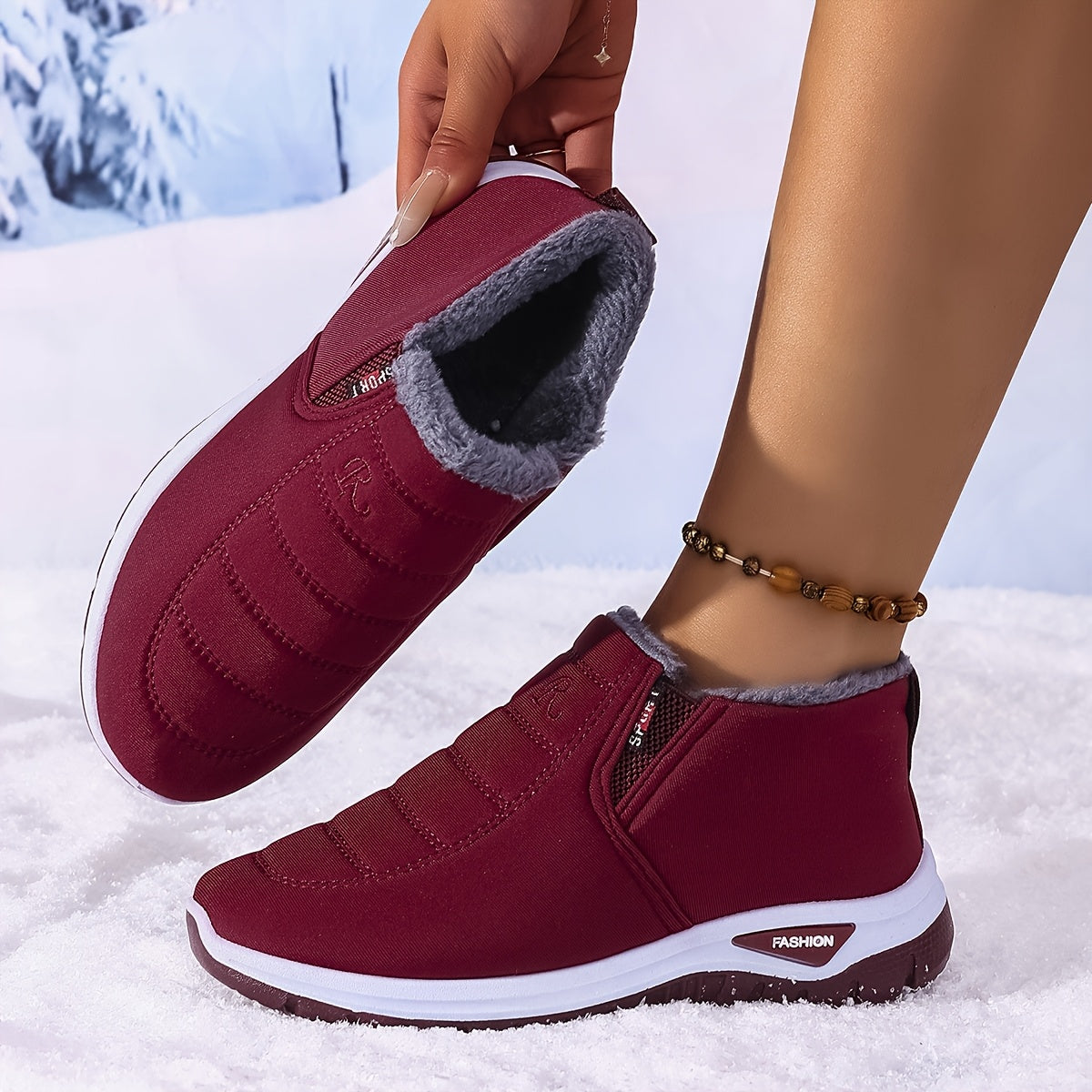 Women's Fleece-Lined Ankle Boots Lightweight Winter Hiking Shoes Black