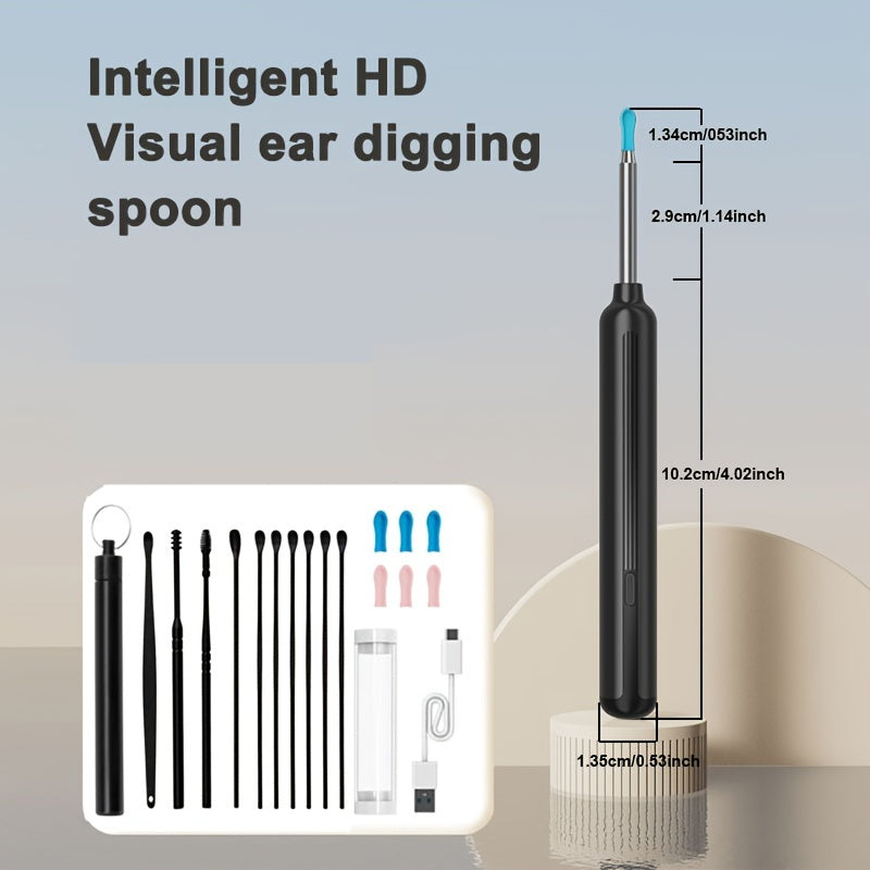 6 ta quloq qopqog'i, 10 ta quloq qazish asbobi, kamera, HD sifatida, va iPhone va Android uchun qayta zaryadlanadigan quloq qopqog'ini olib tashlash asbobi.