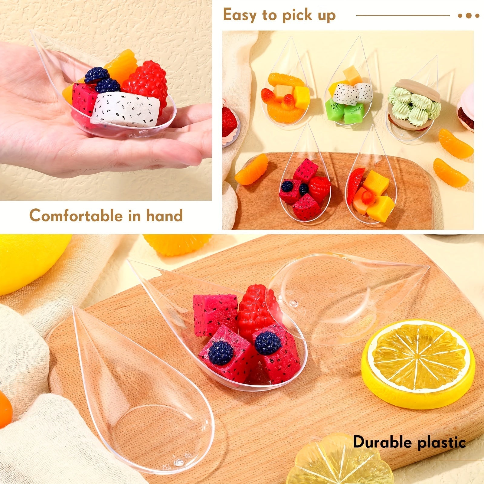 50 Clear Plastic Tear Drop Appetizer Spoons 4 Inch Recyclable BPA-Free for Desserts