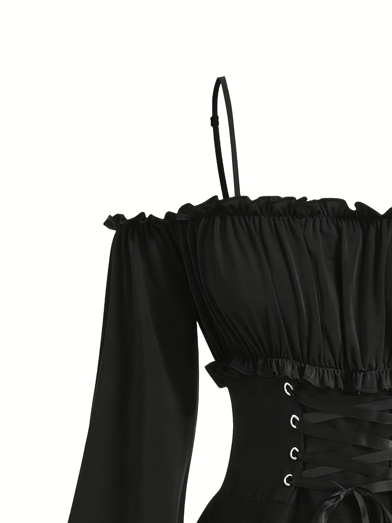Off-Shoulder Gothic Dress with Ruffle Hem and Asymmetrical Waist for Women