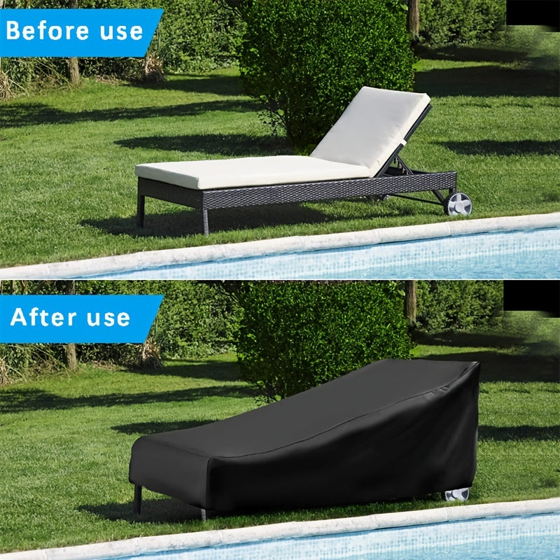 Black Durable 600D Polyester Chaise Lounge Cover All-Weather Patio Deck Furniture Protection