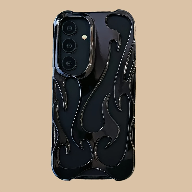 Hollow Flame TPU Phone Case for Samsung Galaxy S24 S23 S22 Ultra Plus A55 A54 A16 A14 A15 A06 Silver Electroplated Flexible Cover for Men Women