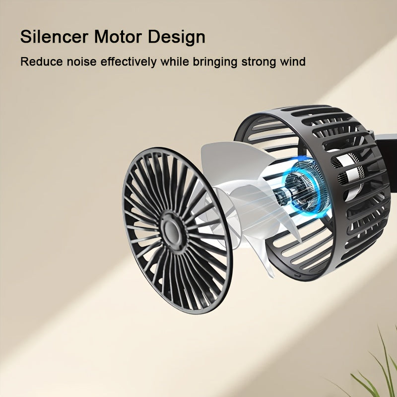 Compact Car Fan Dual-Head Rear Seat Air Cooler 5 Blades 360° Rotation
