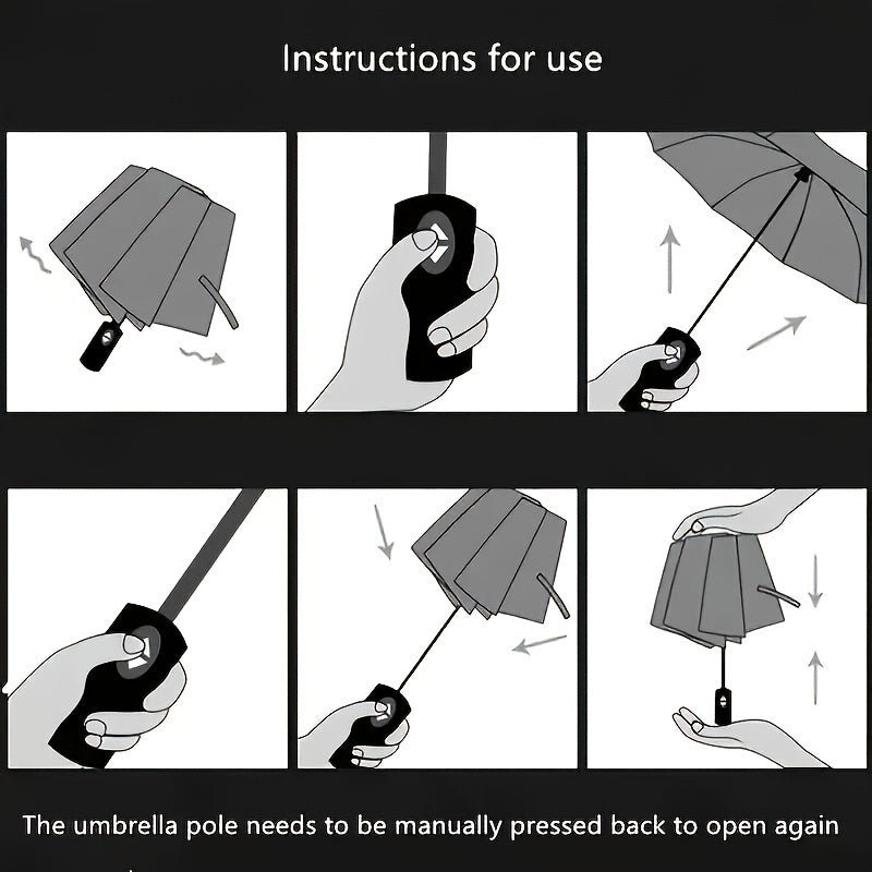 Unisex Automatic Umbrella with 24 Reinforced Ribs Foldable Portable for Rain and Sun