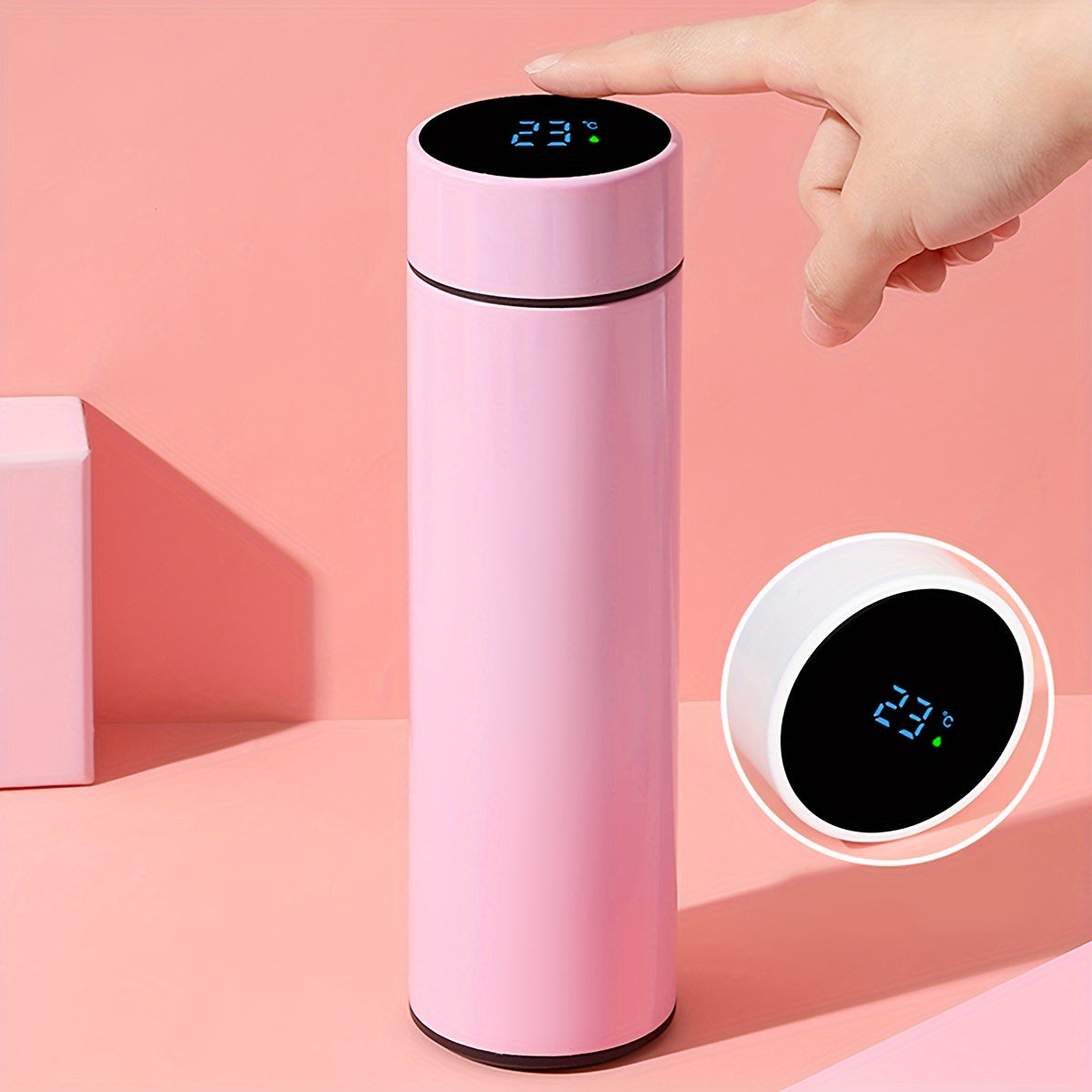 Stainless Steel Insulated Flask with Temperature Display 16.2oz Reusable Thermal Bottle for Sports and Travel