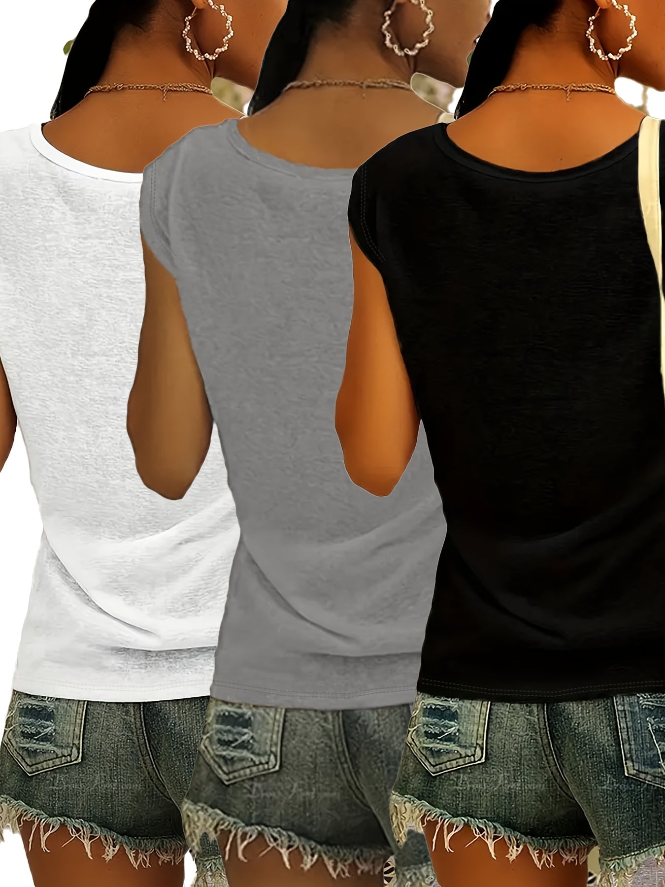 3 Pack Women's V-Neck T-Shirts Short Sleeve Solid Breathable Polyester Blend Summer Casual