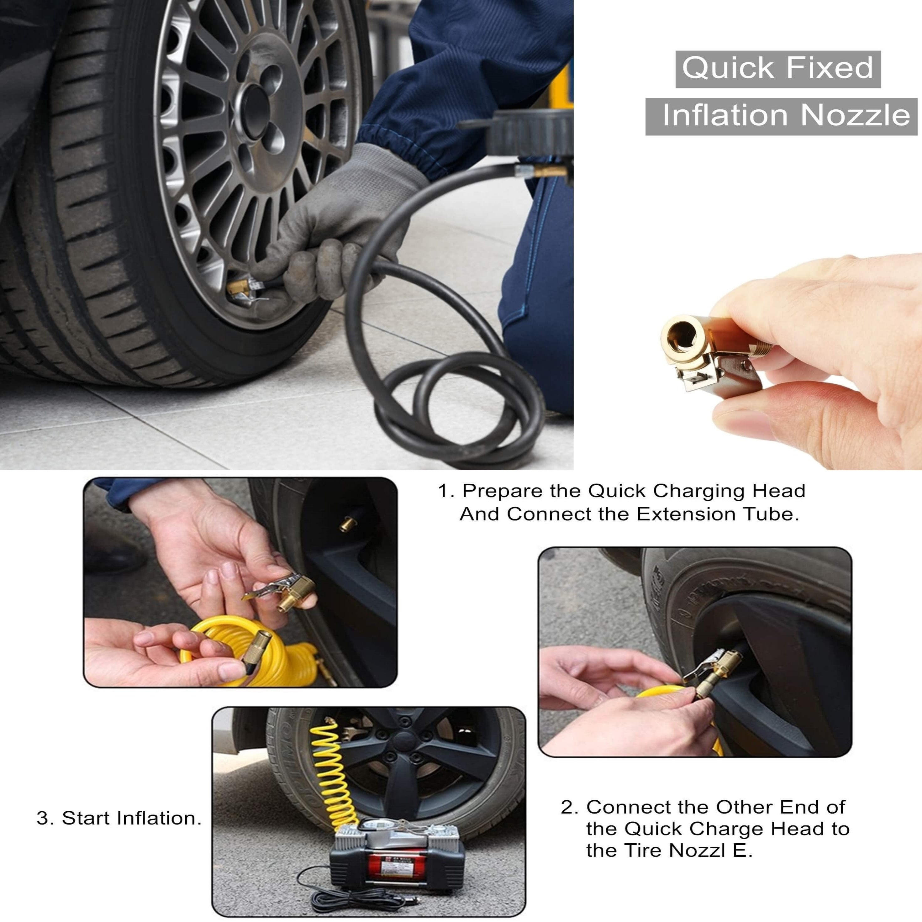 Brass Tire Air Chuck with Clip Adapter for Vehicle Inflator Pump