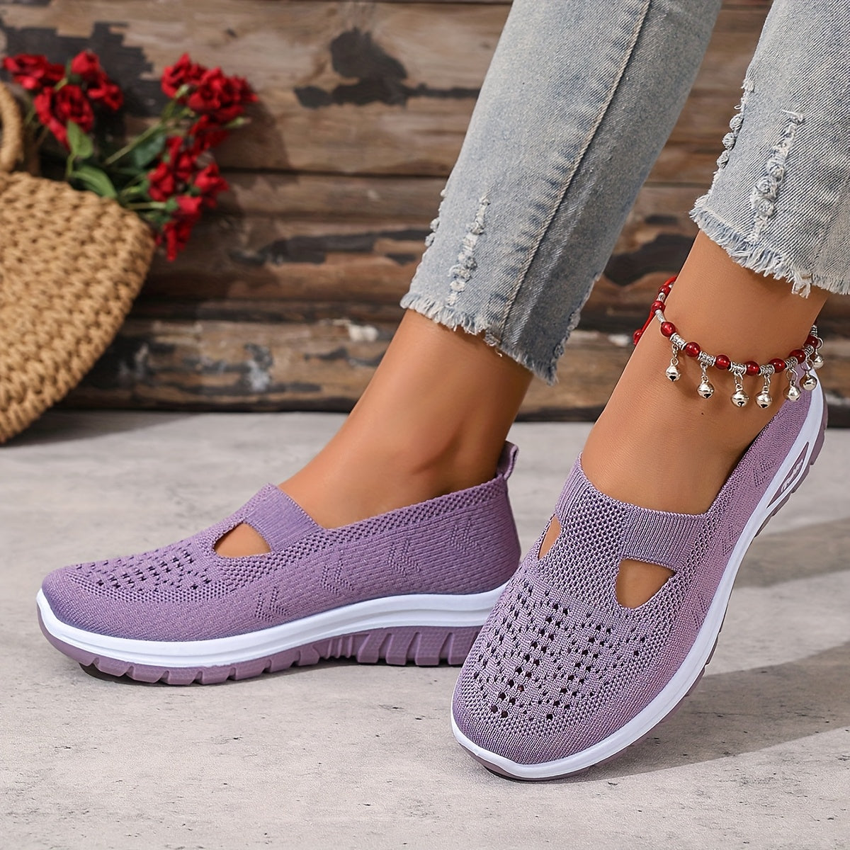 Women’s Casual Slip-On Sneakers Breathable Fabric Summer Beach Shoes