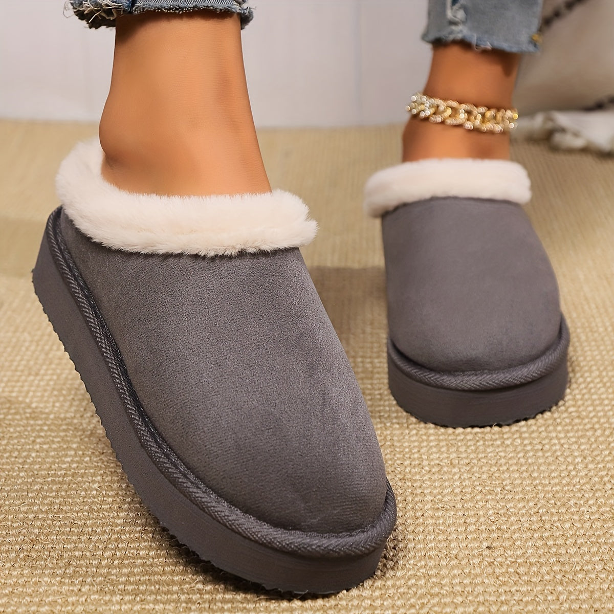 Ayollar uchun mo'ljallangan, plüsh bilan qoplangan qishki chanoq, issiq, ichki va tashqi foydalanish uchun, yopiladigan, qora, kulrang, bej.