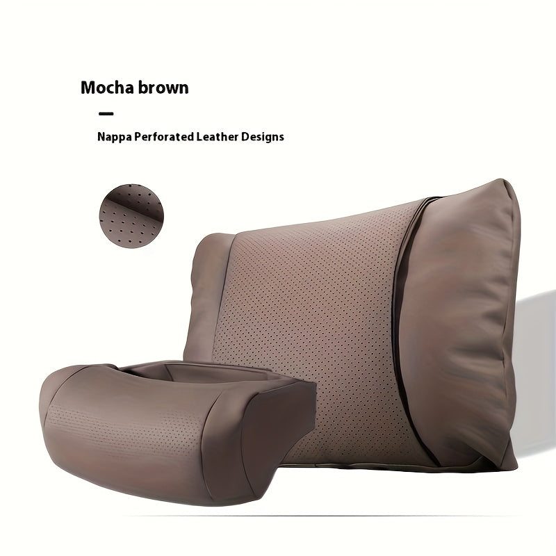 Luxury Car Seat Cushions Set for Headrest and Waist Support Nappa Leather