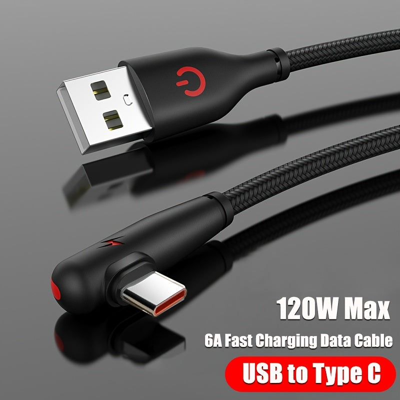 USB-C 90-Daraja Burchakli Kabel Tez Zaryadlash va Ma'lumot Uzatish uchun Samsung, Xiaomi, Redmi, Huawei va boshqalar. O'yin va Avtomobil zaryadlash uchun Telefon Zaryadlash Kabeli.