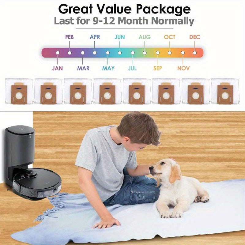 Ecovacs DEEBOT OZMO T8 AIVI, T8 Max, T9 seriyalari va boshqalar uchun 8 ta yuqori sifatli vakuum sumkalar to'plami - uzoq muddatli yog'och/qog'oz materialidan tayyorlangan, pol tozalash uchun mukammal.