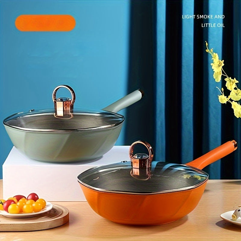 Sartén de titanio con tapa de cristal, utensilios de cocina antiadherentes para todo tipo de cocinas, fácil de limpiar