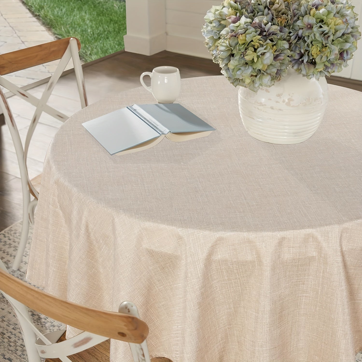Beige Waterproof Polyester Tablecloth for Weddings Parties and Home Dining