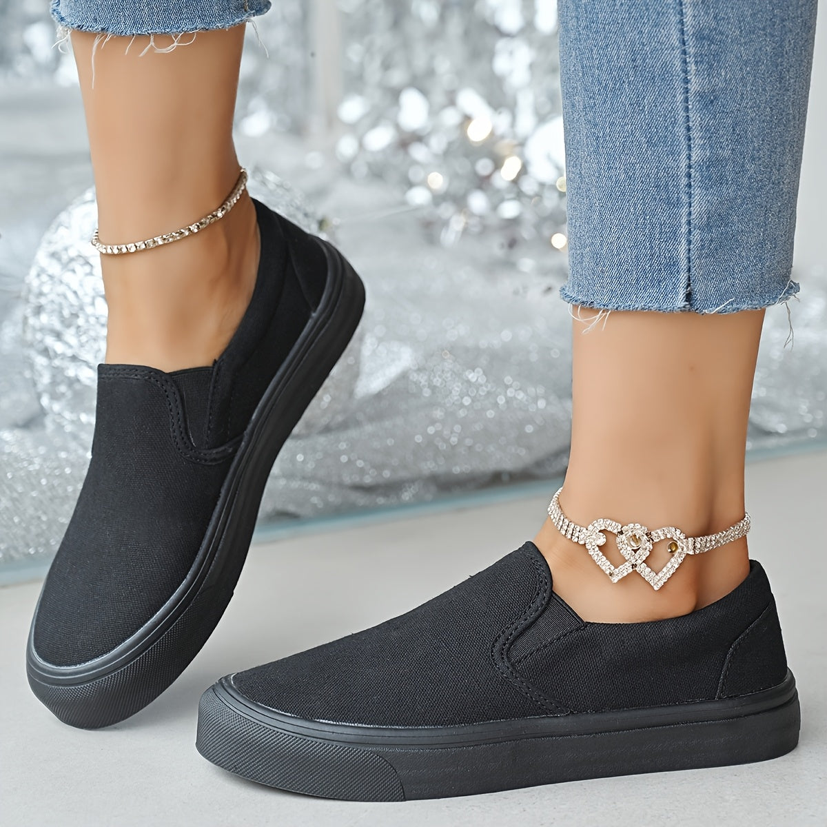 Women's White Slip-On Sneakers Low Top Casual Shoes with Thick Sole