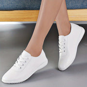 Women's Casual Lace-Up Sneakers Solid Color Breathable Microfiber Low Top