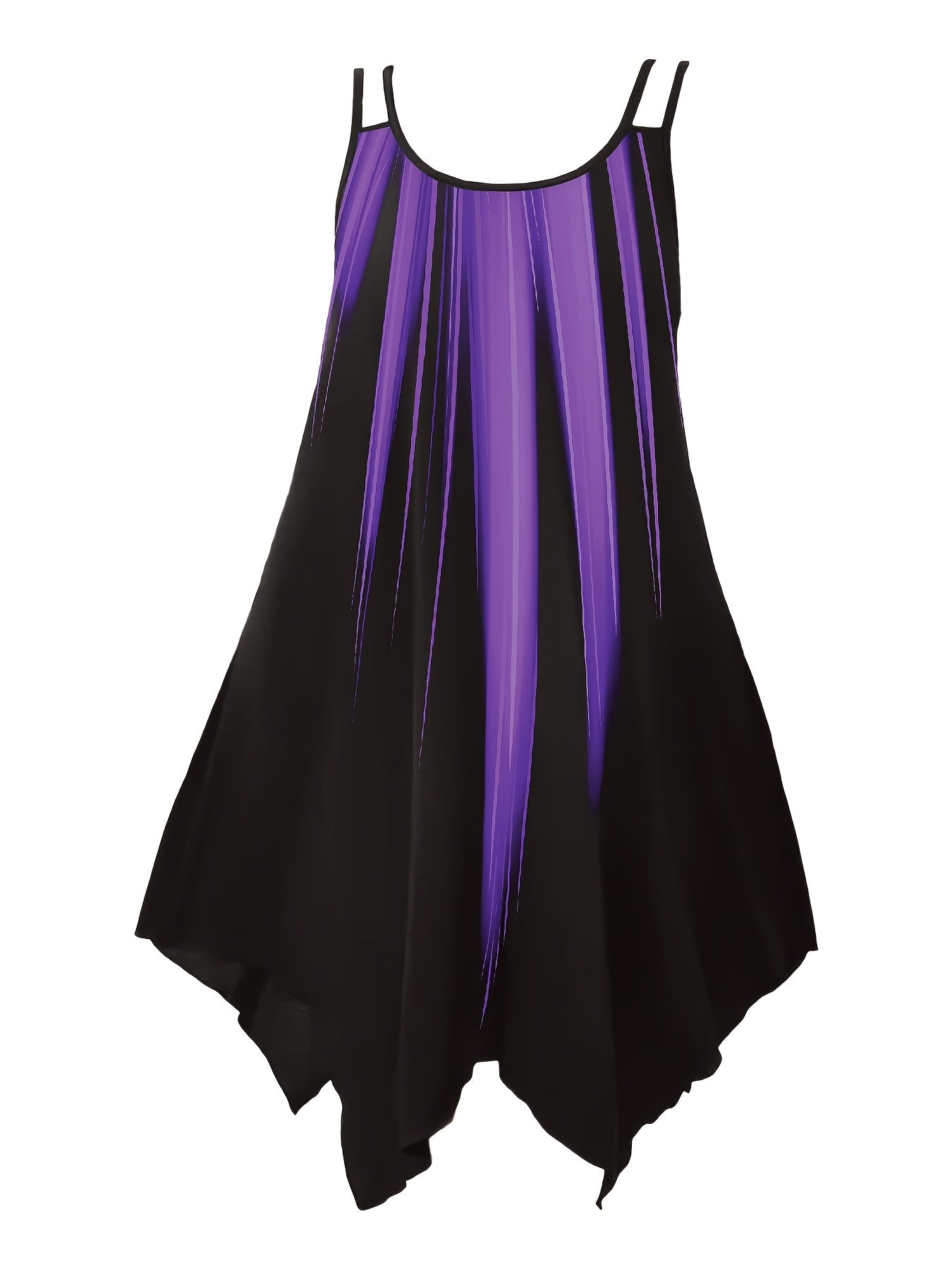 Plus Size Ombre Print Cami Dress for Vacation Spring Summer Asymmetrical Hem Dual Straps