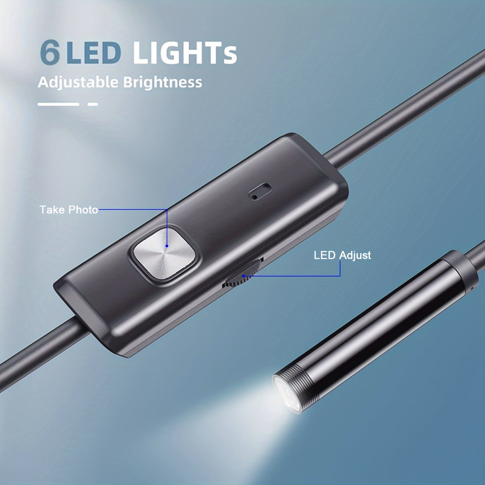 Cámara endoscópica de cable suave ajustable de 1m/2m para Android Tipo-C USB Inspección de coches 640x480P