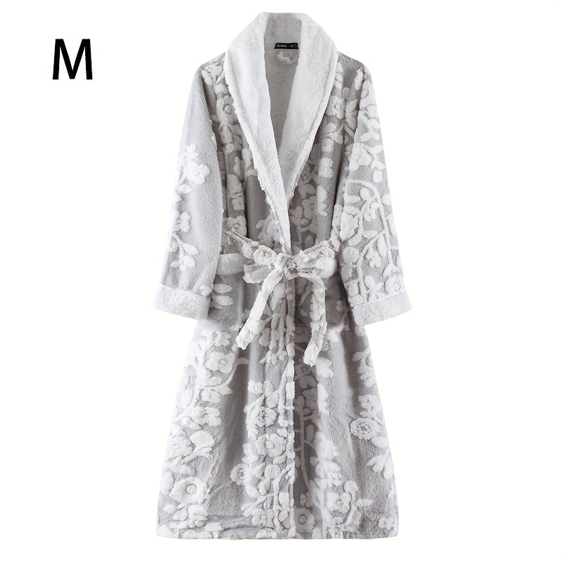 Unisex Thickened Long Bathrobe with Flower Pattern for Home and Bathroom Use