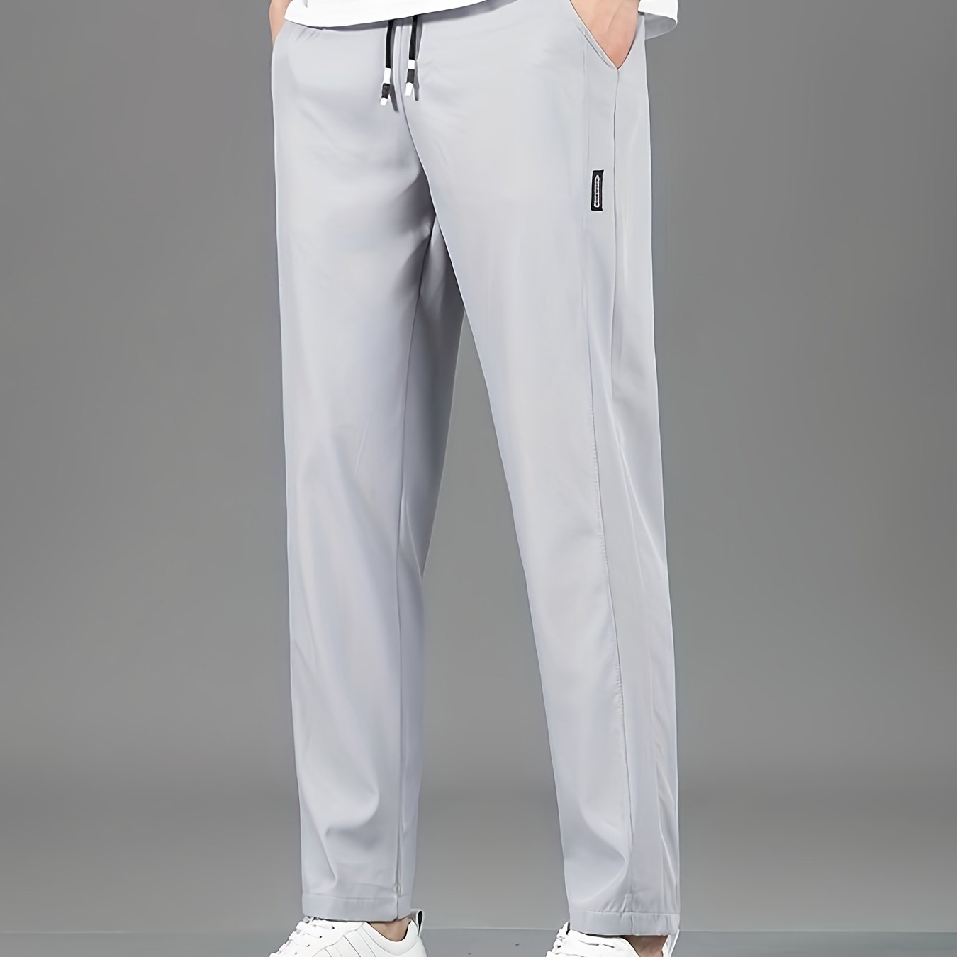 Men's Casual Straight-Leg Pants Solid Polyester Non-Stretch Machine Washable for Spring Fall