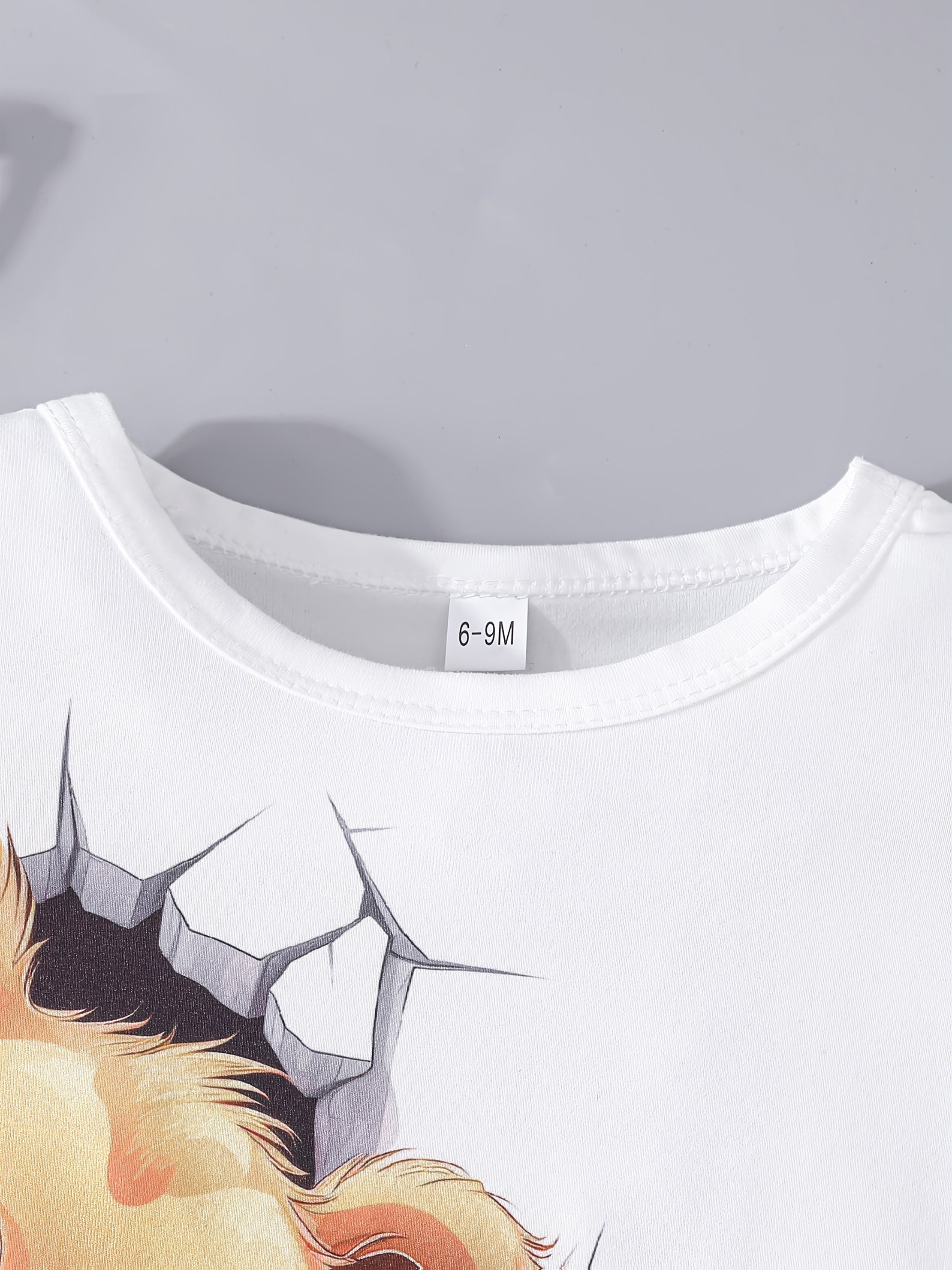 Boys' Spring Fall Cartoon Dog Print T-Shirt and Orange Shorts Outfit Set