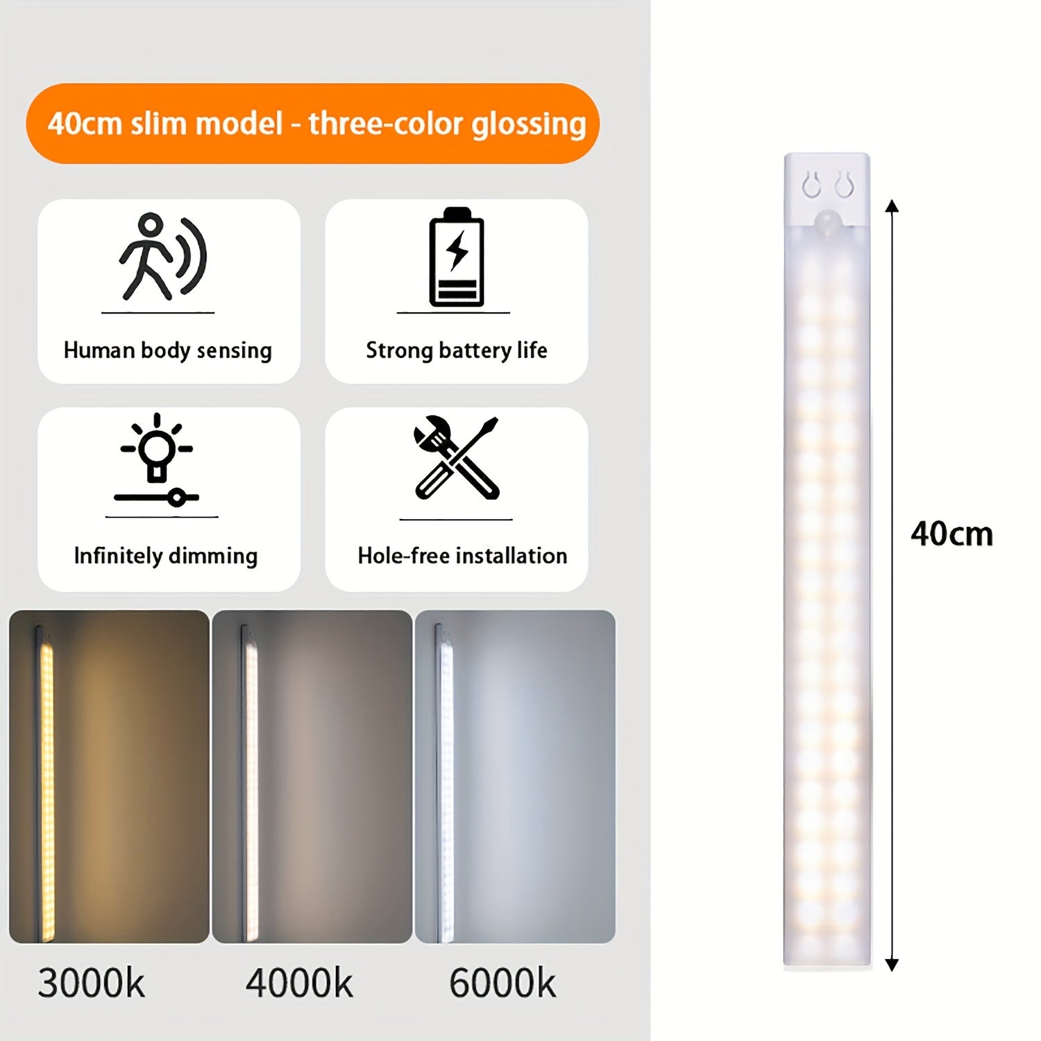 Ultra-Thin LED Light Strip with Human Body Sensing Multi-Mode Wall-Mounted Rechargeable for Kitchen Wardrobe Bedroom