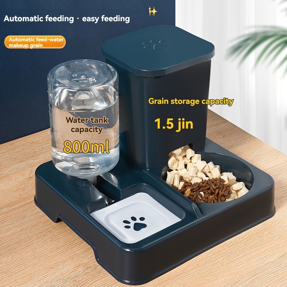 2-in-1 Cat and Small Dog Food and Water Dispenser Stainless Steel Plastic Large Capacity