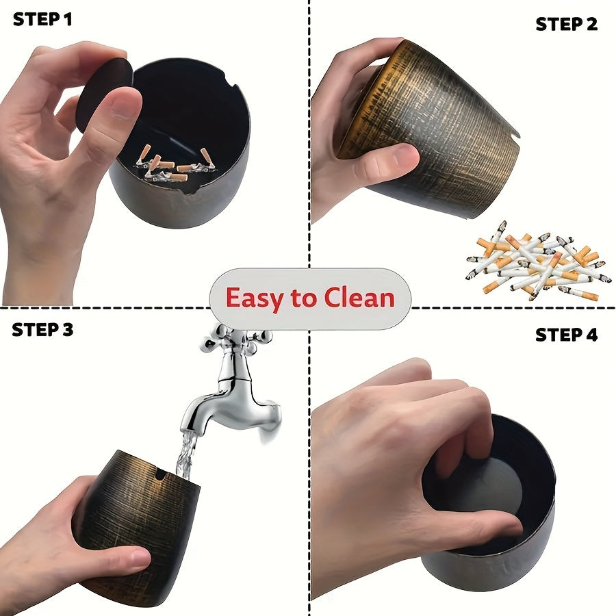 Stainless Steel Ashtray with Lid Large Windproof Smokeless Outdoor Decor