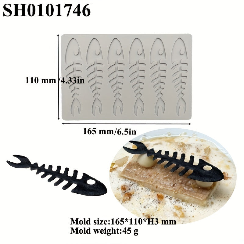 Molde de silicona para chocolate con forma de encaje, pez óseo 3D, decoración de comida